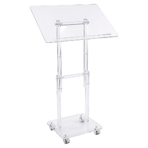 פודיום נואמים פיברגלס שקוף – גובה מתכוונן