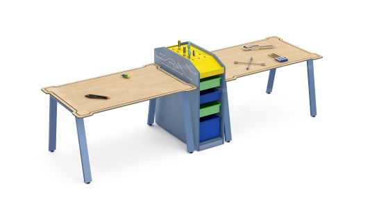 שולחן מייקרים כפול עם עשולחן מייקרים כפול עם עמדת כלים ומגירותמדת כלים ומגירות